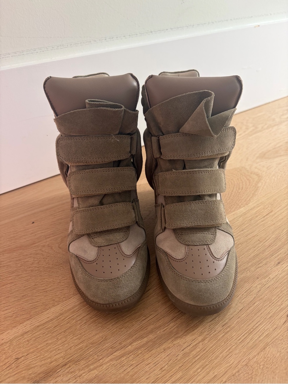 Isabel Marant Tan and Beige Suede Heeled Sneakers - Picture 2 of 6